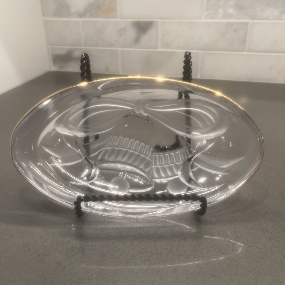 Vintage Mikasa Glass Oval Candy Dish With Frosted Bells/Gold Trim EUC